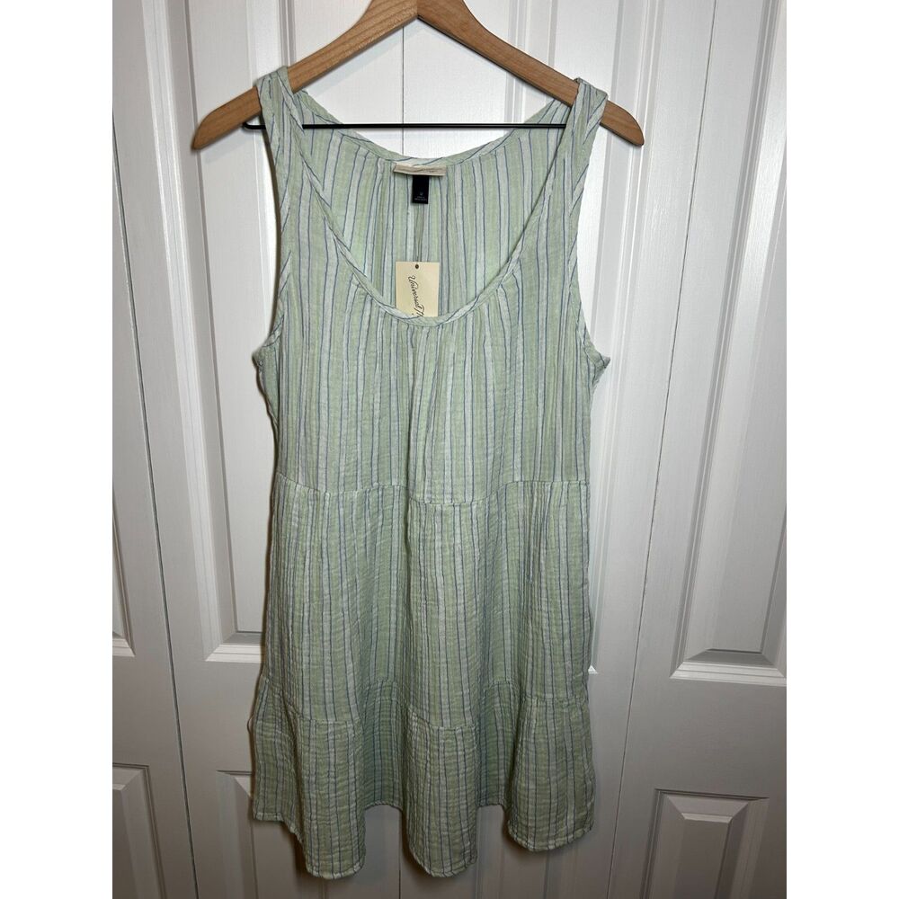 NWT Universal Thread Green Striped Cotton Gauze Tiered Mini Dress Size M